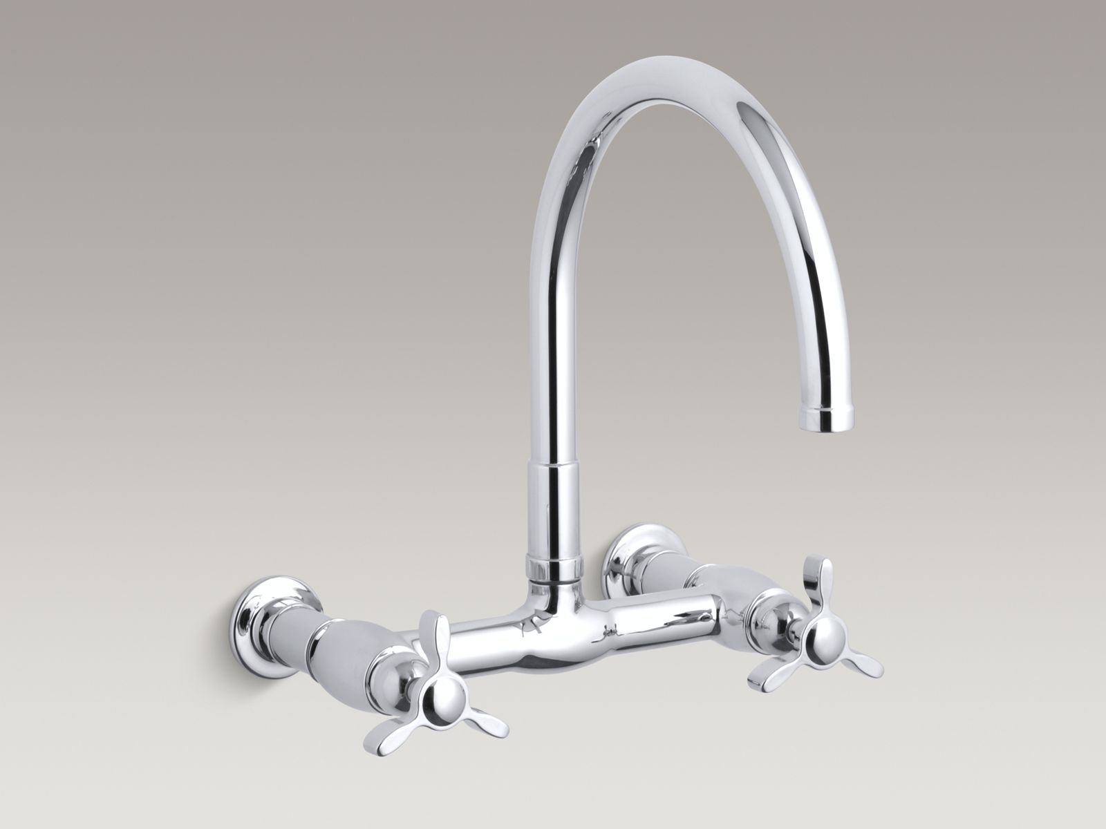 Parq(R) two-hole wall-mount bridge kitchen sink faucet with 12-9/16" gooseneck spout and tri handles