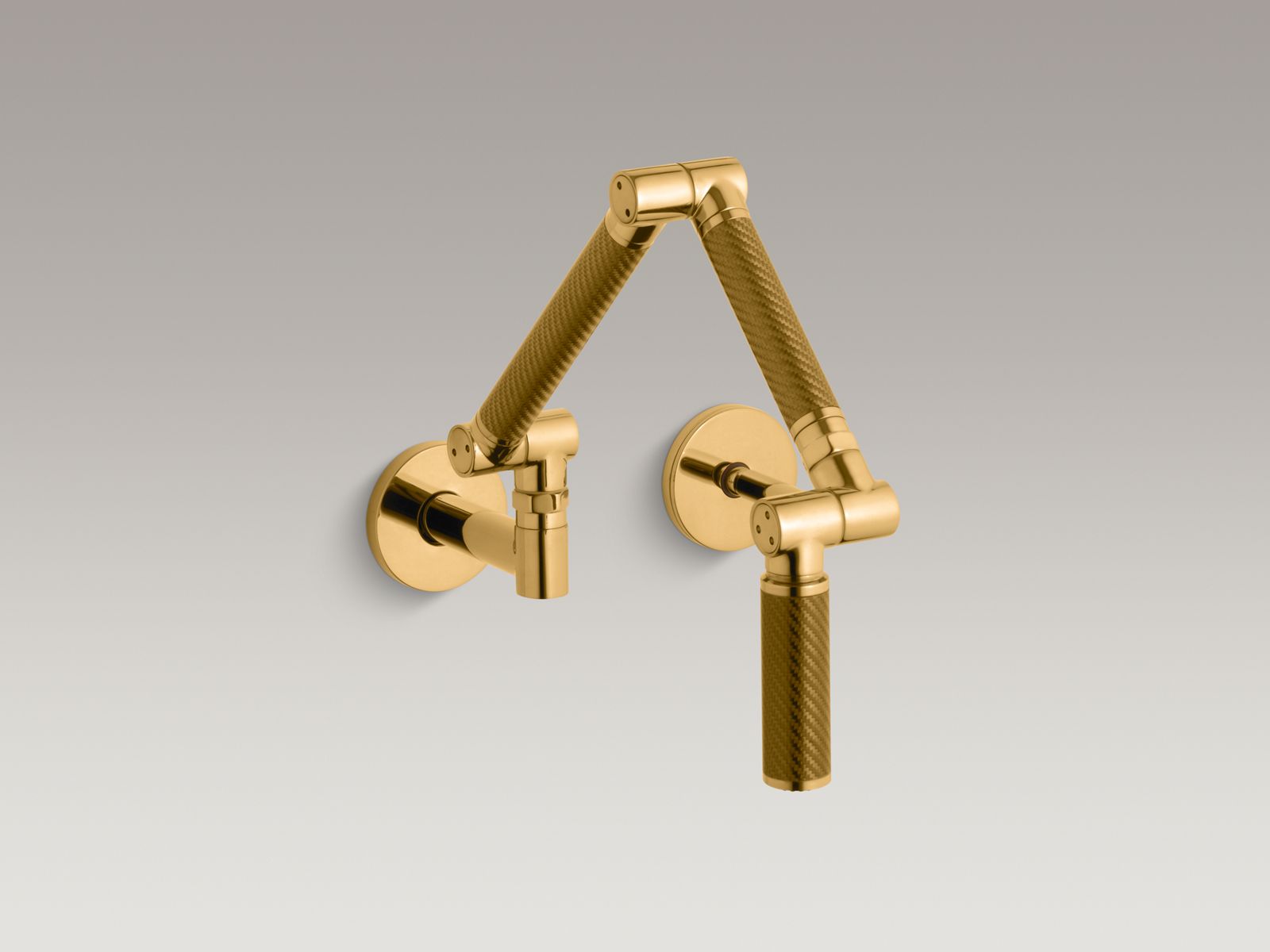 Karbon(R) articulating two-hole wall-mount kitchen sink faucet with 13-1/4" spout with Gold tube