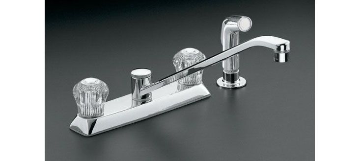 Coralais(R) kitchen sink faucet with sculpted acrylic handles, 7-5/8" swing spout and sidespray