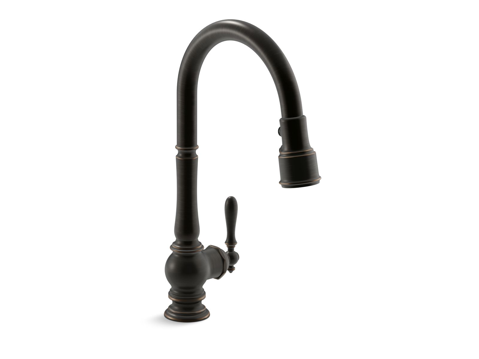 Artifacts® Pull-down kitchen sink faucet with three-function sprayhead