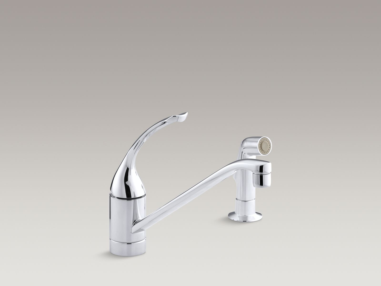 Coralais(R) loop handle, single-handle kitchen sink faucet, 10" swing spout, ground joints and sidespray, less escutcheon