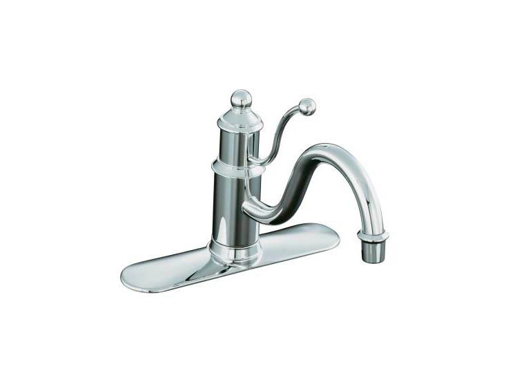 Antique single-control kitchen sink faucet with escutcheon, less sidespray