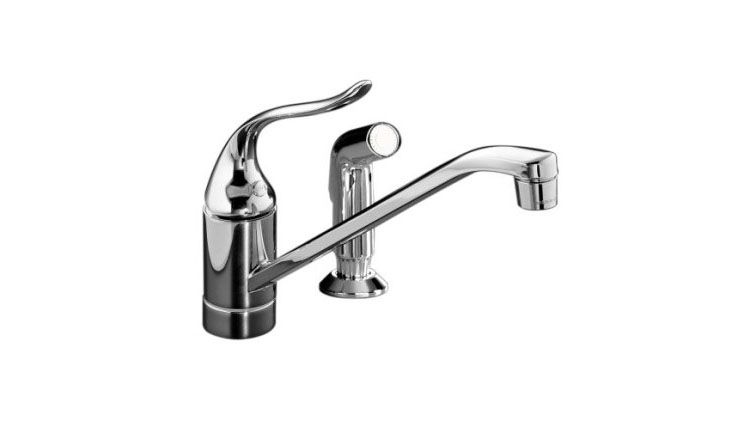 Coralais(R) single-control kitchen sink faucet with 10" spout, color-matched sprayhead and lever handle, less escutcheon