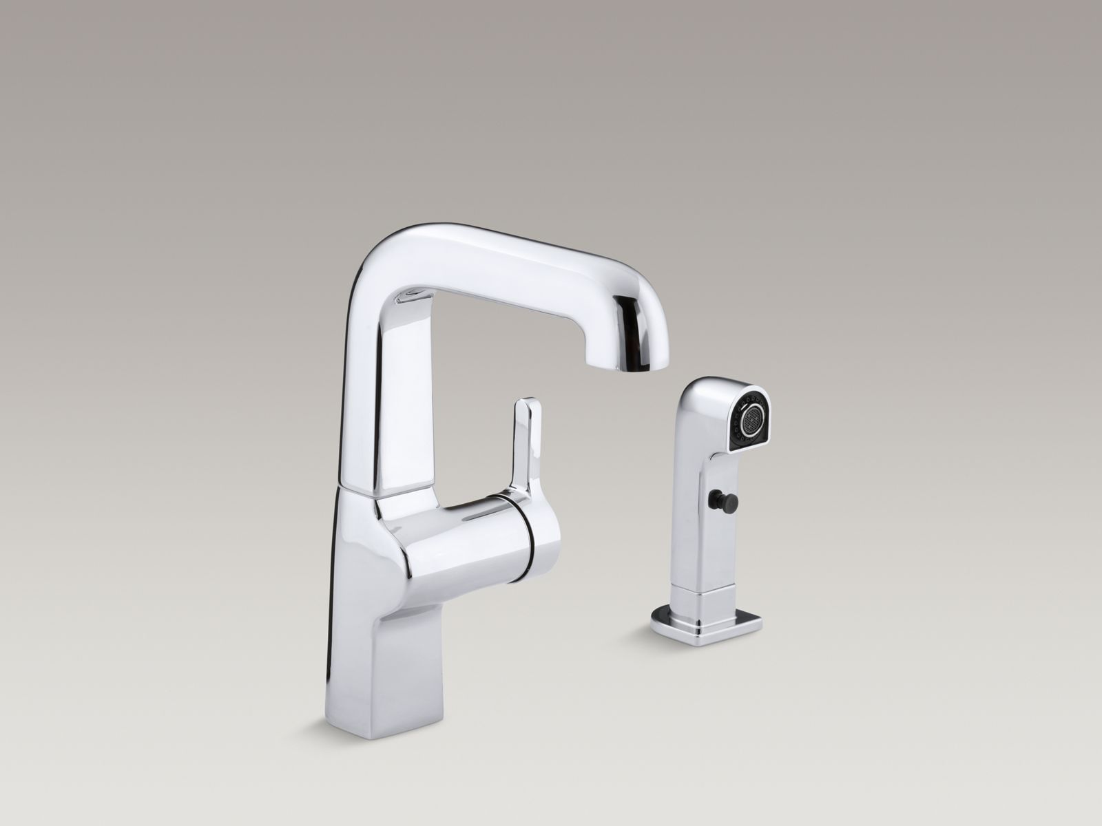 Evoke(R) single-hole kitchen sink faucet with 7" spout, matching finish sidespray