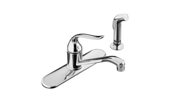 Coralais(R) single-control kitchen sink faucet with 10" spout, color-matched sidespray and lever handle