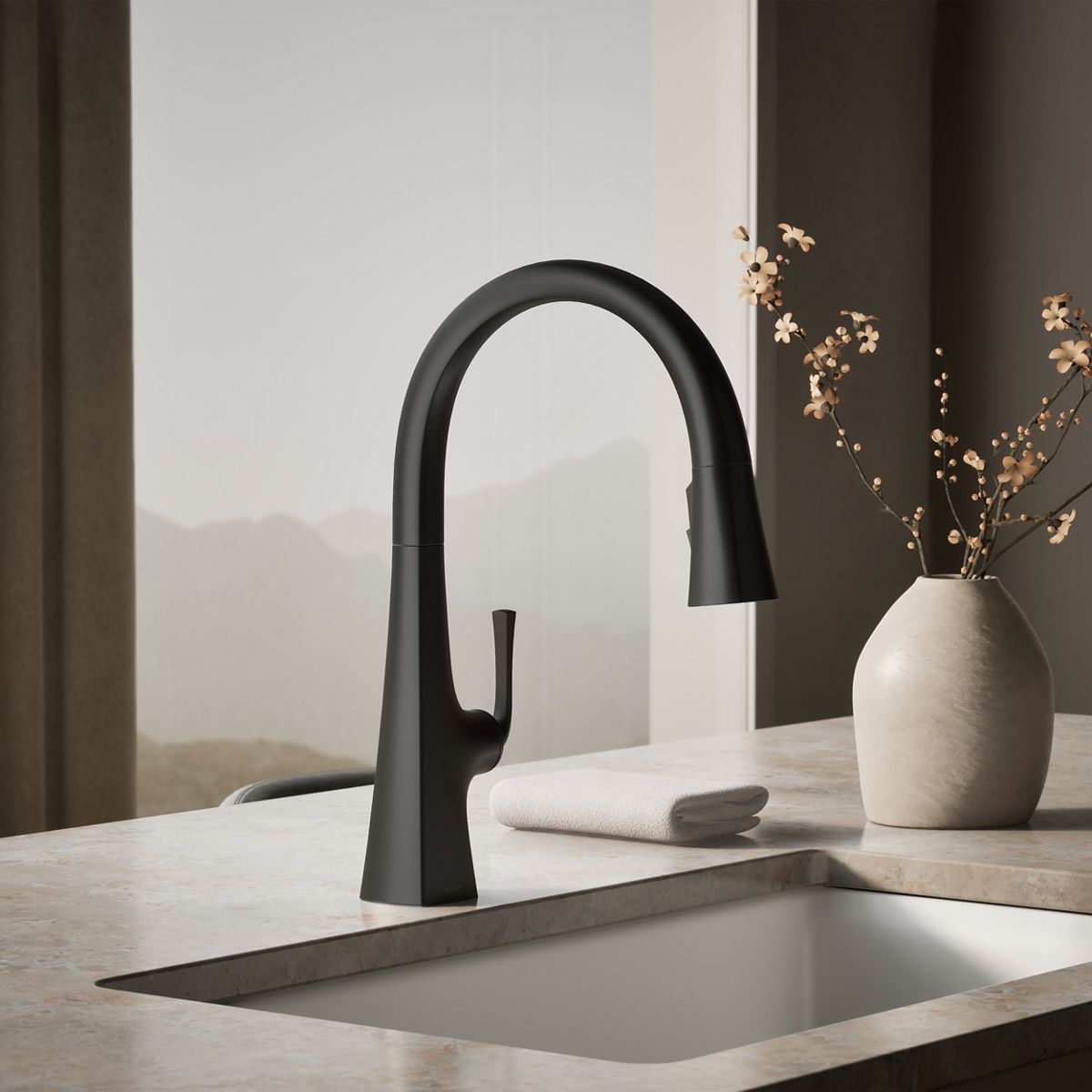 35724-graze-pull-down-kitchen-sink-faucet-with-three-function-sprayhead-11.jpg Graze® Pull-down kitchen sink faucet with three-function sprayhead