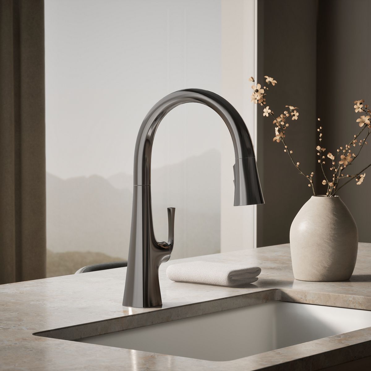 35724-graze-pull-down-kitchen-sink-faucet-with-three-function-sprayhead-15.jpg Graze® Pull-down kitchen sink faucet with three-function sprayhead
