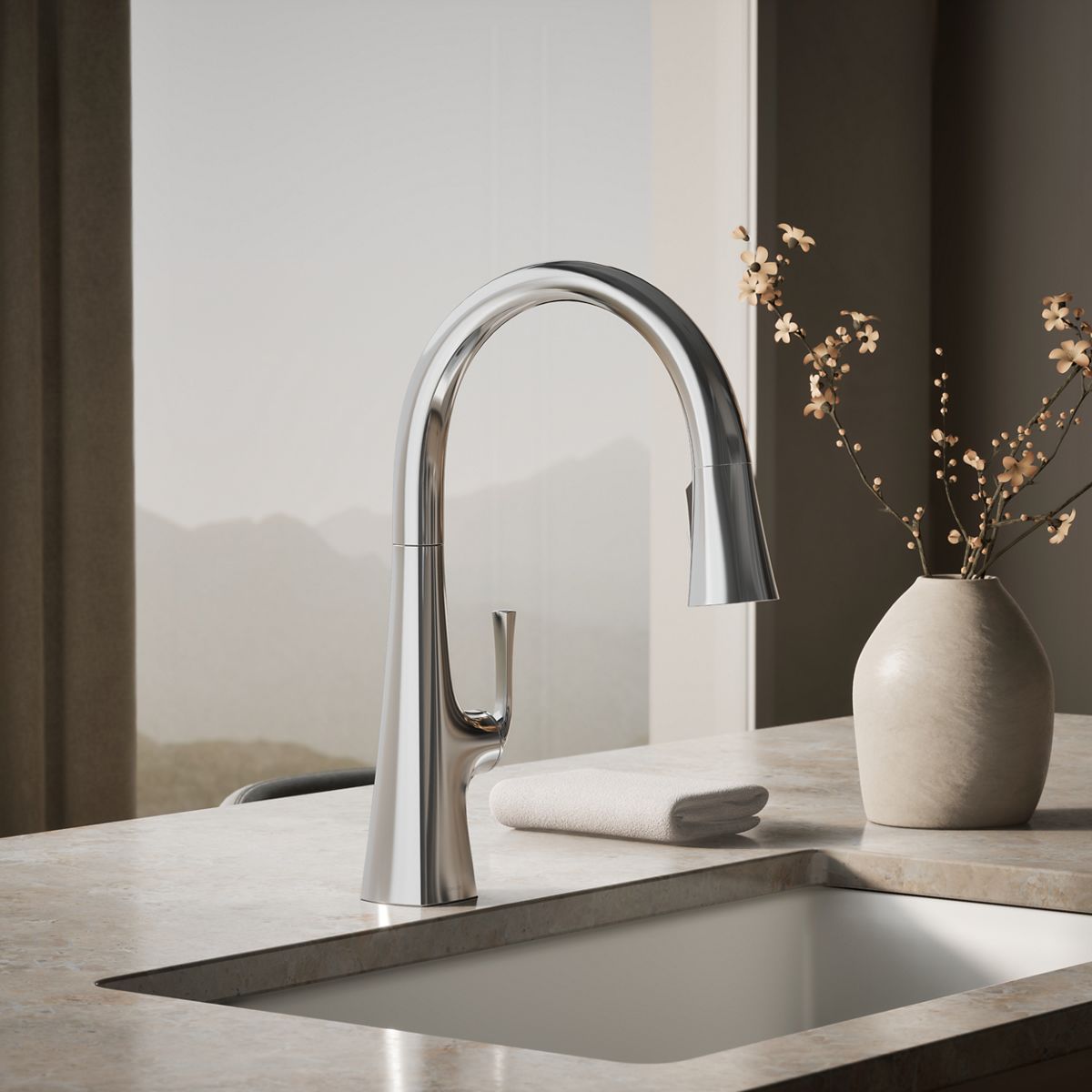 35724-graze-pull-down-kitchen-sink-faucet-with-three-function-sprayhead-9.jpg Graze® Pull-down kitchen sink faucet with three-function sprayhead