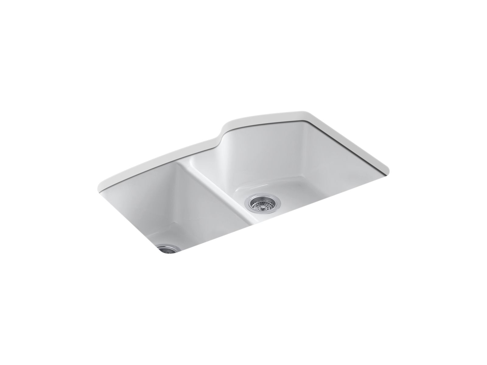 Wheatland® 33" x 22" x 9-5/8" undermount large/medium double-bowl kitchen sink with oversize 5 faucet holes