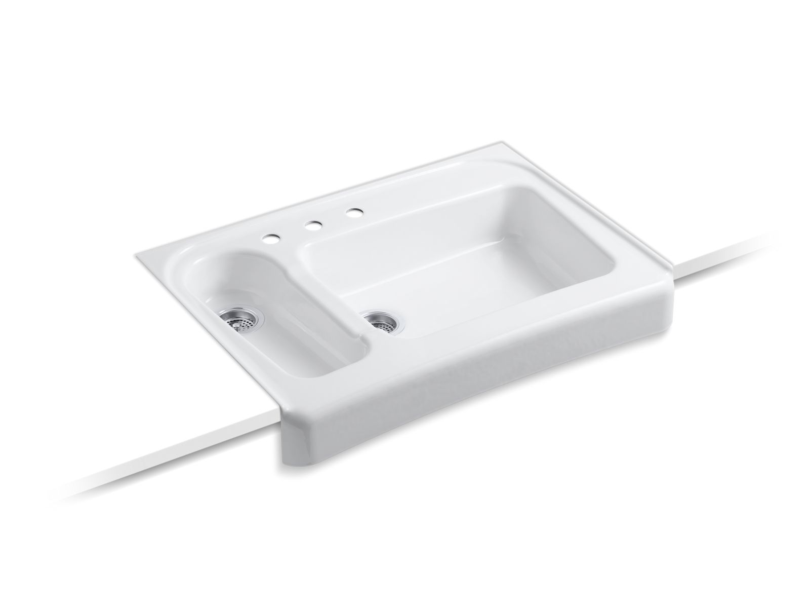 Assure™ 36" x 25-1/2" x 6-7/8" barrier-free tile-in/undermount high/low bowl kitchen sink with 3 faucet holes