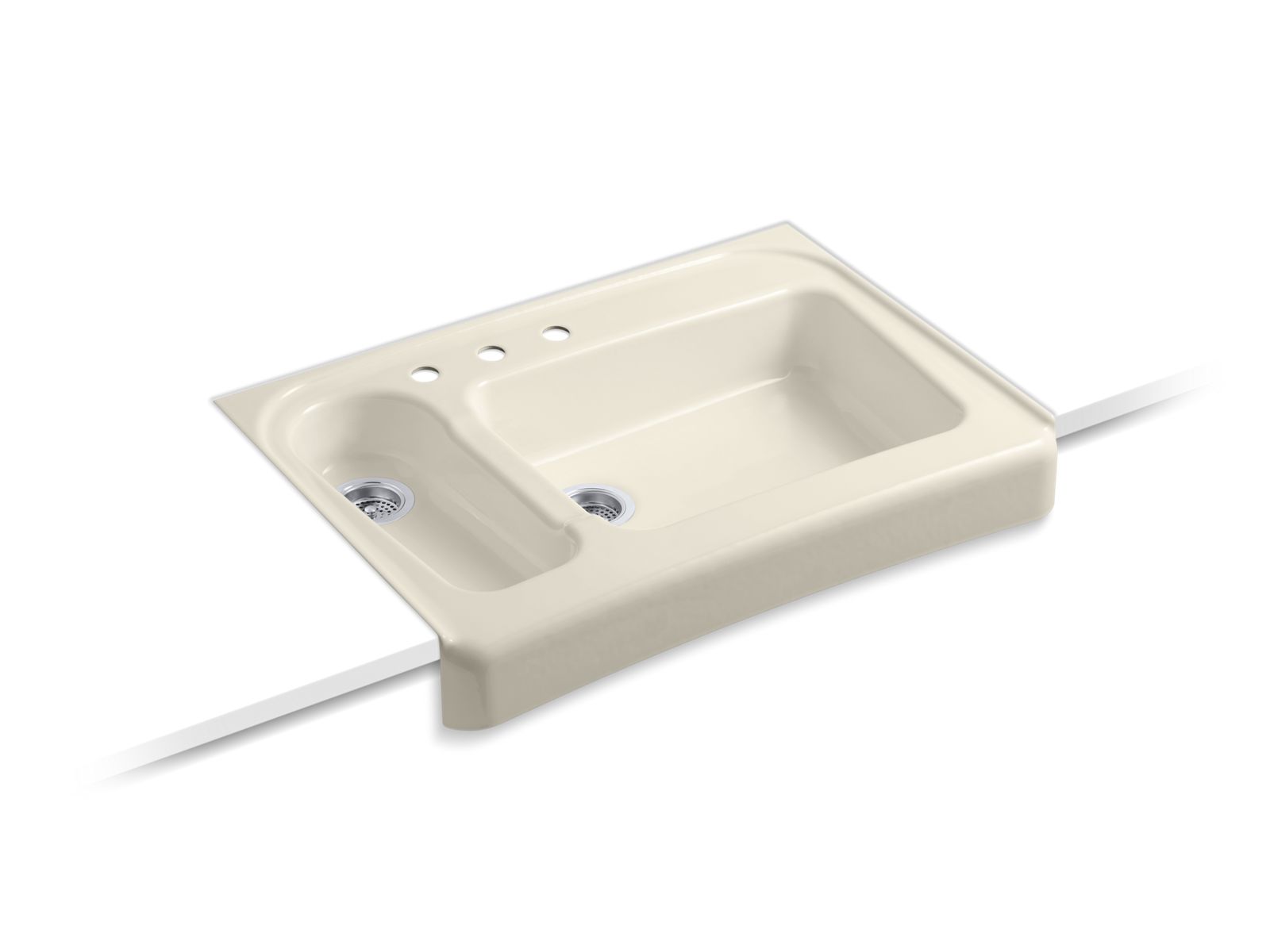 Assureâ„¢ 36" x 25-1/2" x 6-7/8" barrier-free tile-in/undermount high/low bowl kitchen sink with 3 faucet holes