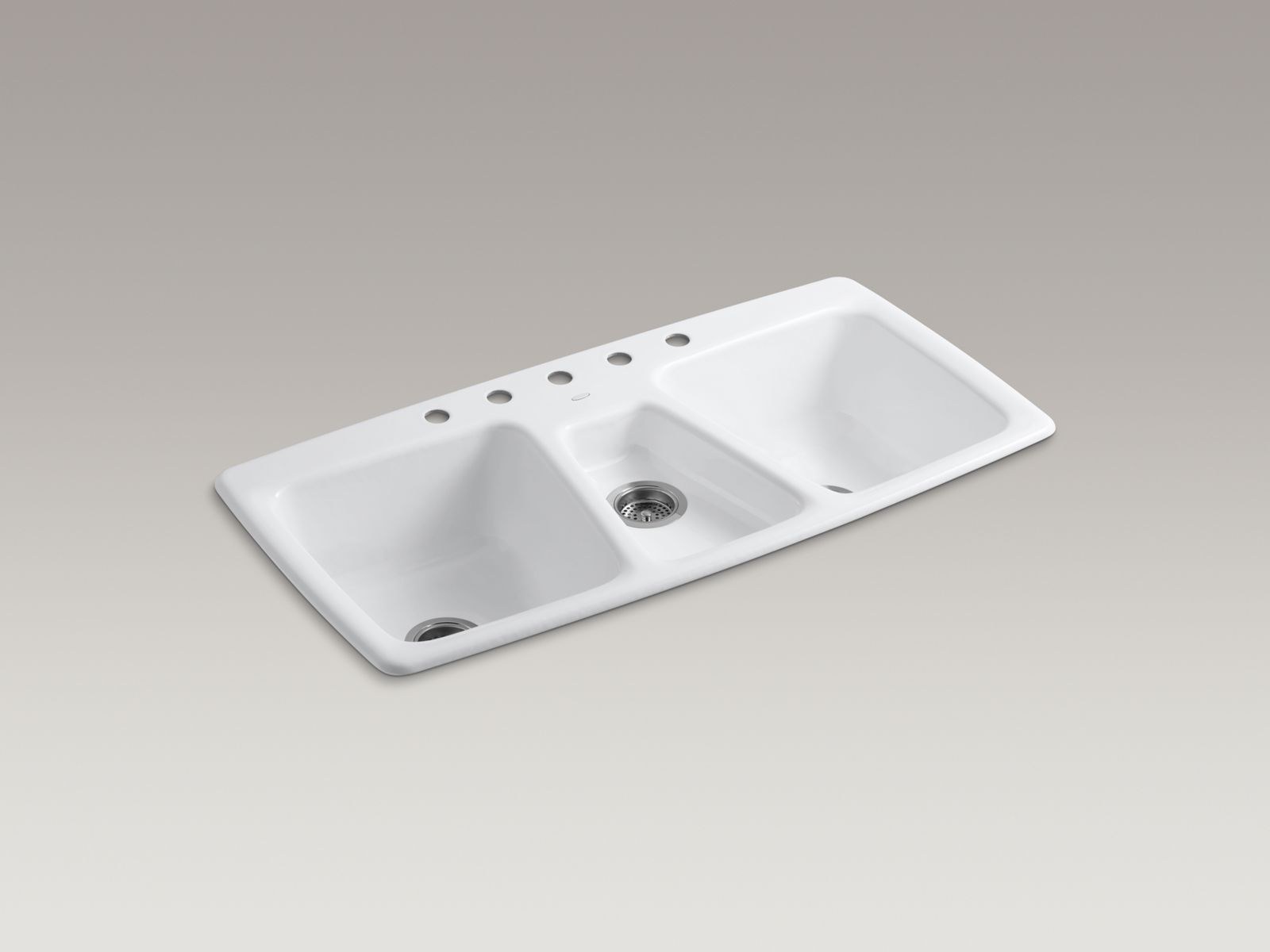 Trieste(TM) 43" x 22" x 8-1/2" top-mount triple bowl kitchen sink with 5 faucet holes