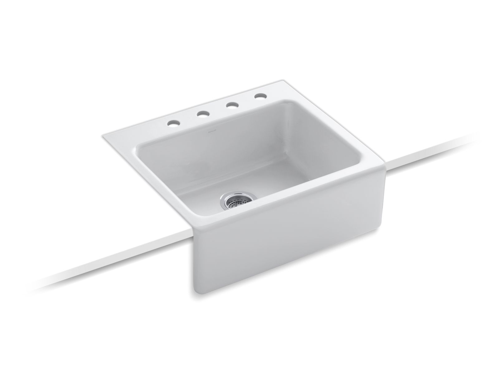 Alcott™ 25" x 22" x 8-5/8" tile-in single-bowl kitchen sink with apron-front and 4 faucet holes