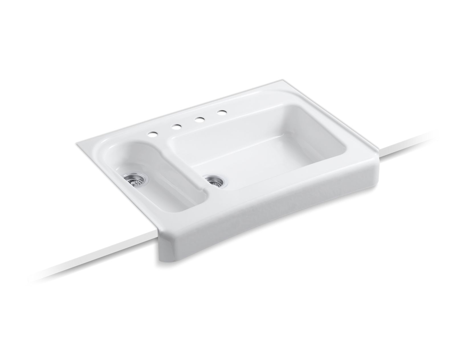 Assure™ 36" x 25-1/2" x 6-7/8" barrier-free tile-in/undermount high/low kitchen sink with 4 faucet holes