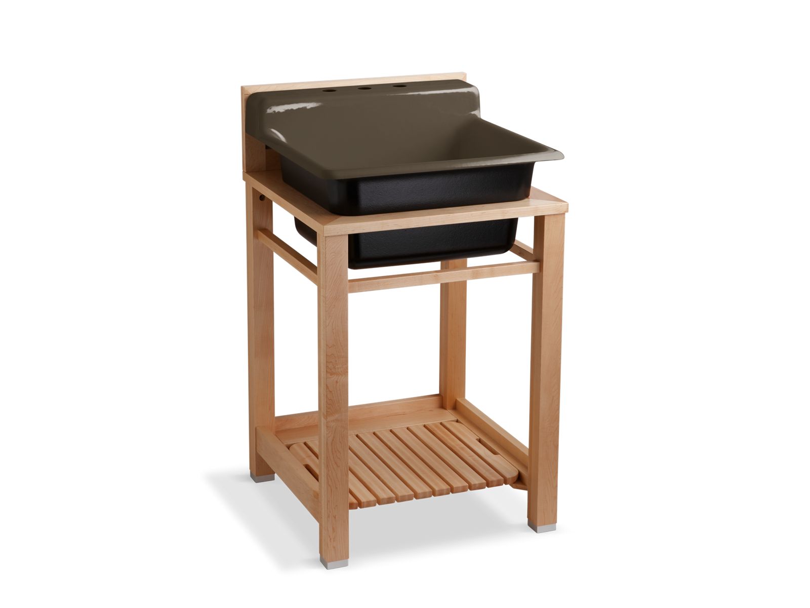 Bayview(TM) top-mount utility sink with 3 faucet holes on top of backsplash and painted underside