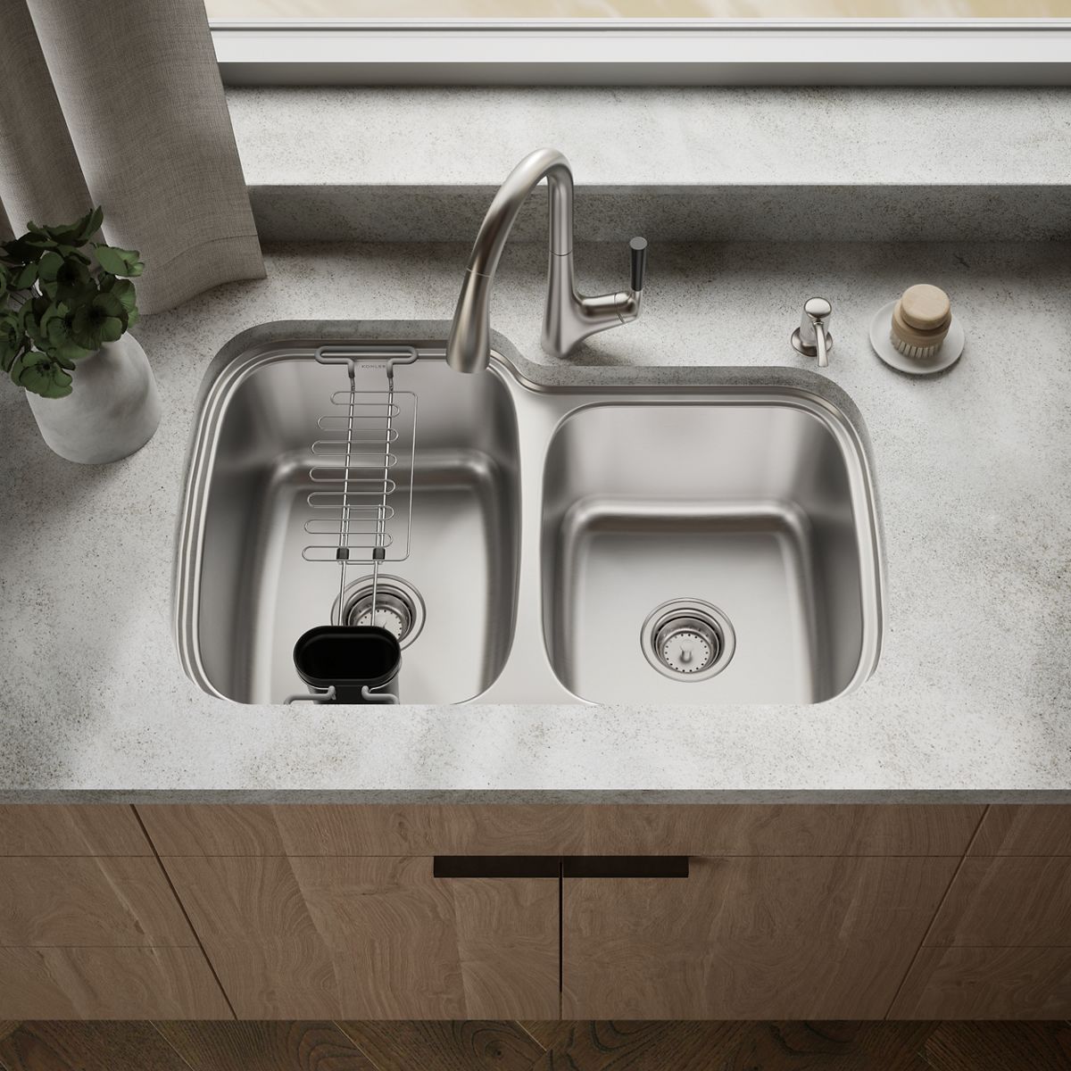 All-In-One 33" top-/undermount double-bowl kitchen sink