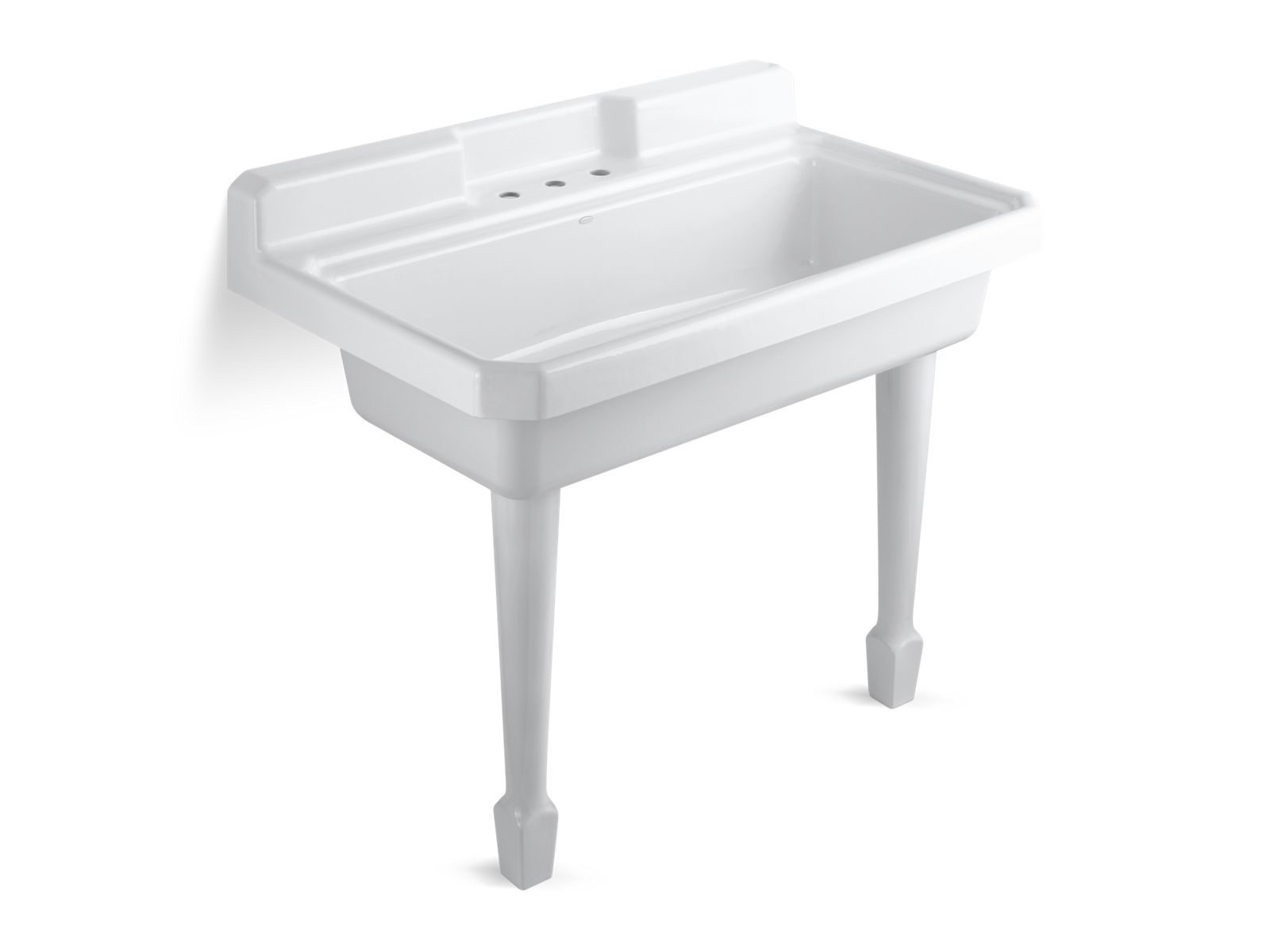 Harborview™ 48" x 28" x 41-11/16" top-mount or wall-mount utility sink with 3 faucet holes on center deck