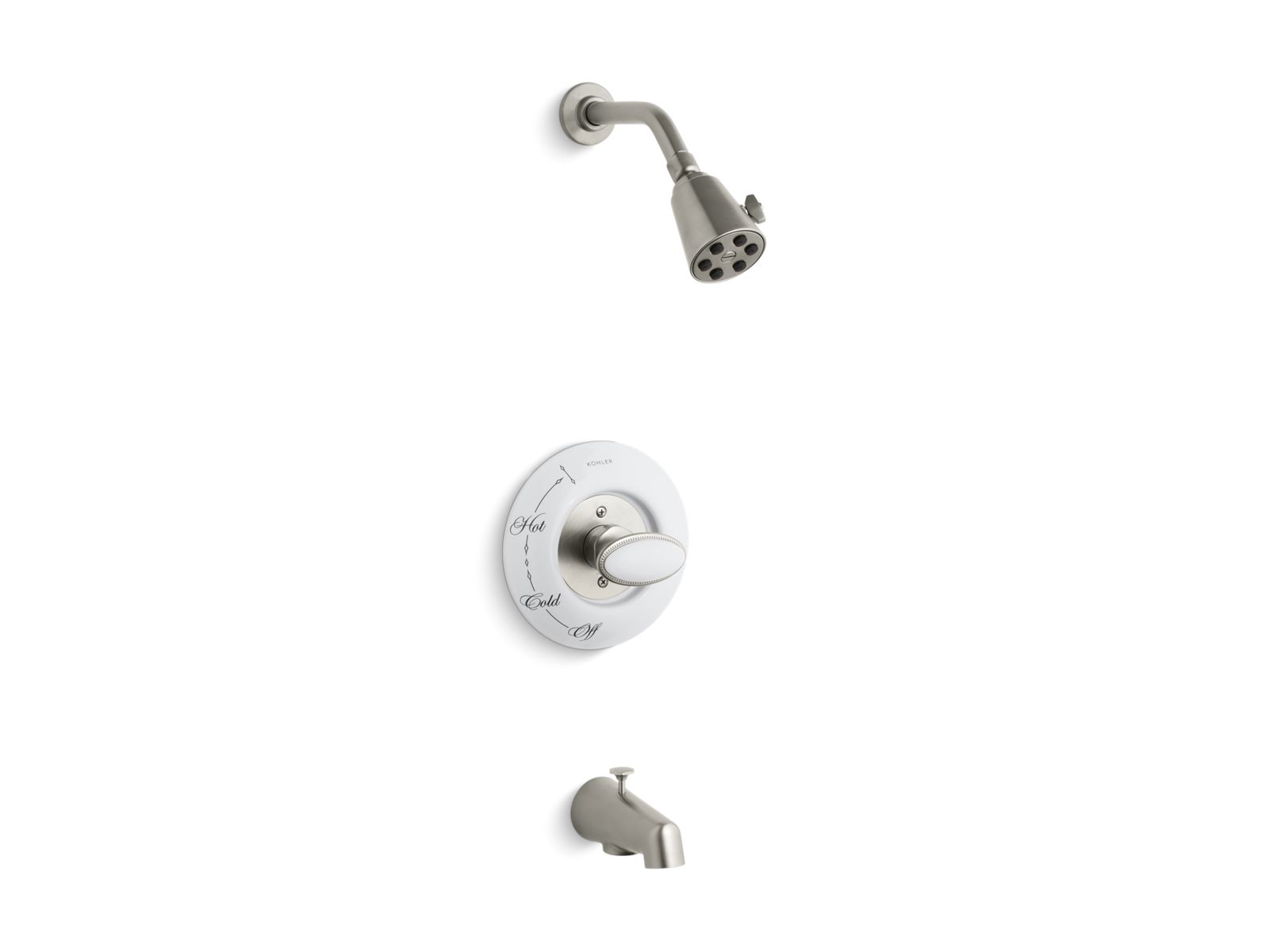 Antique Rite-Temp® bath/shower valve trim with oval handle, spout and 2.5 gpm showerhead
