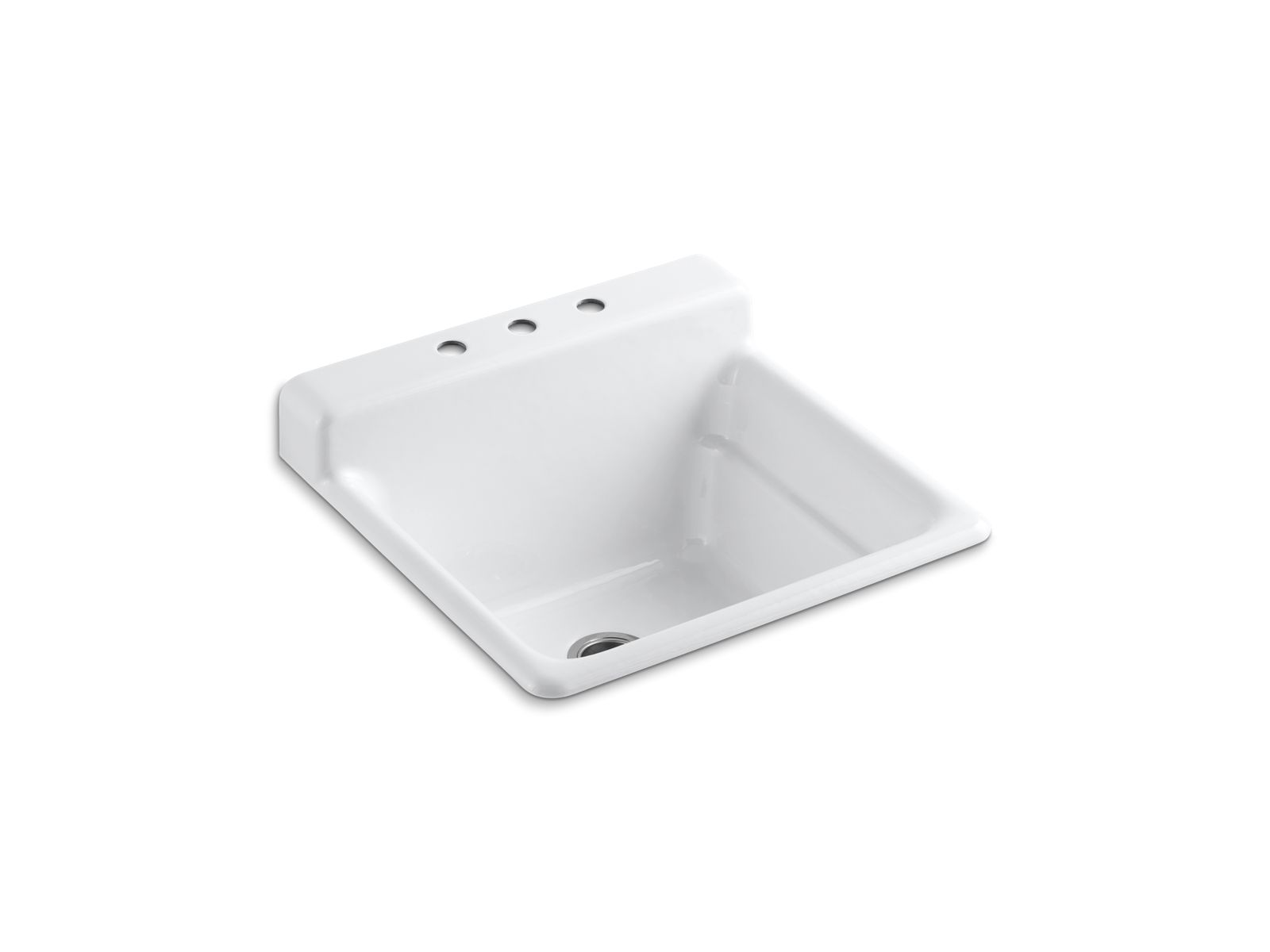 Bayview(TM) top-mount utility sink with 3 faucet holes on top of backsplash