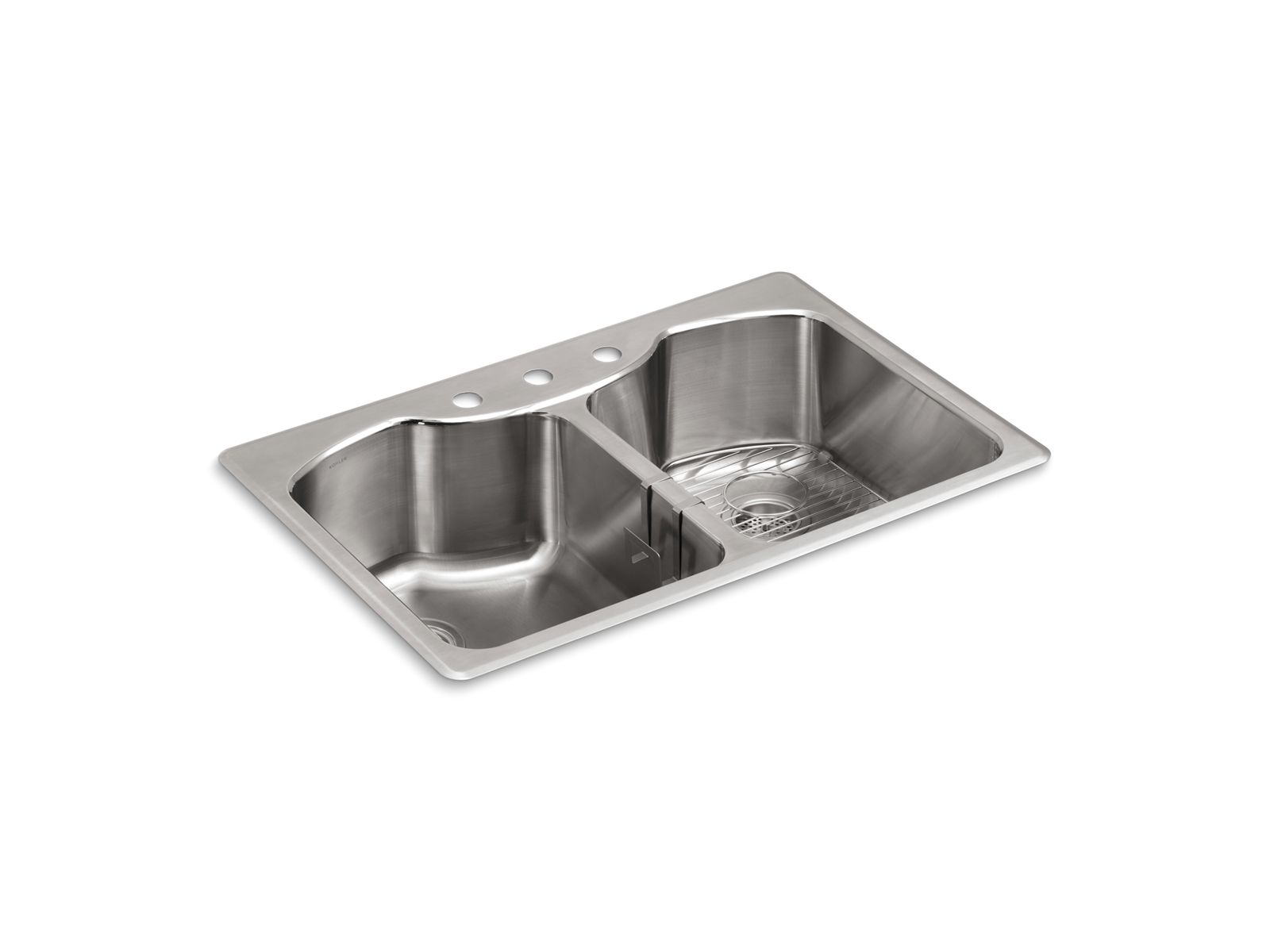 Octave® 33" x 22" x 9-5/16" top-mount/undermount double-equal stainless steel kitchen sink with three faucet holes