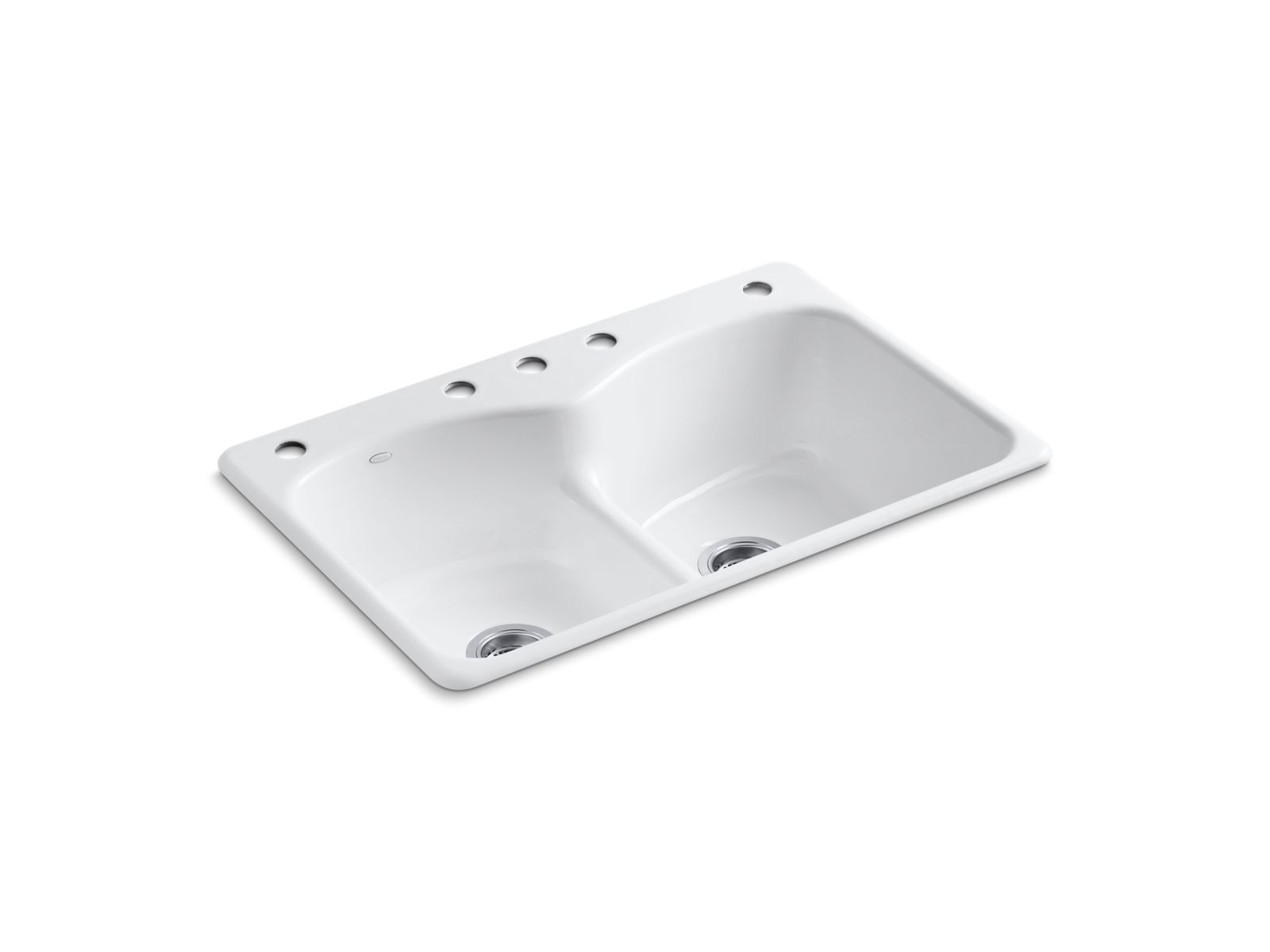 Langlade® 33" x 22" x 9-5/8" top-mount Smart Divide® double-equal kitchen sink with 3 faucet holes and two accessory holes