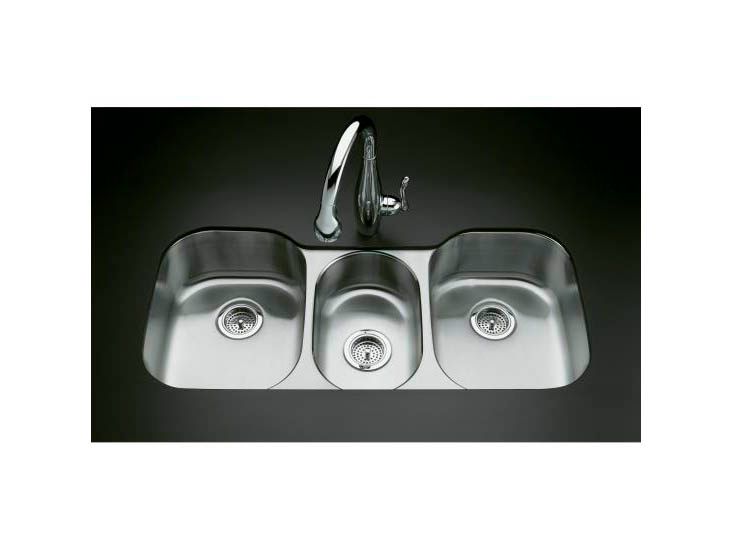 Undertone(R) 41-5/8" x 20-1/8" x 7-1/2" under-mount triple bowl kitchen sink with right and left bowl 7-1/2" deep and center bowl 5-1/2" deep