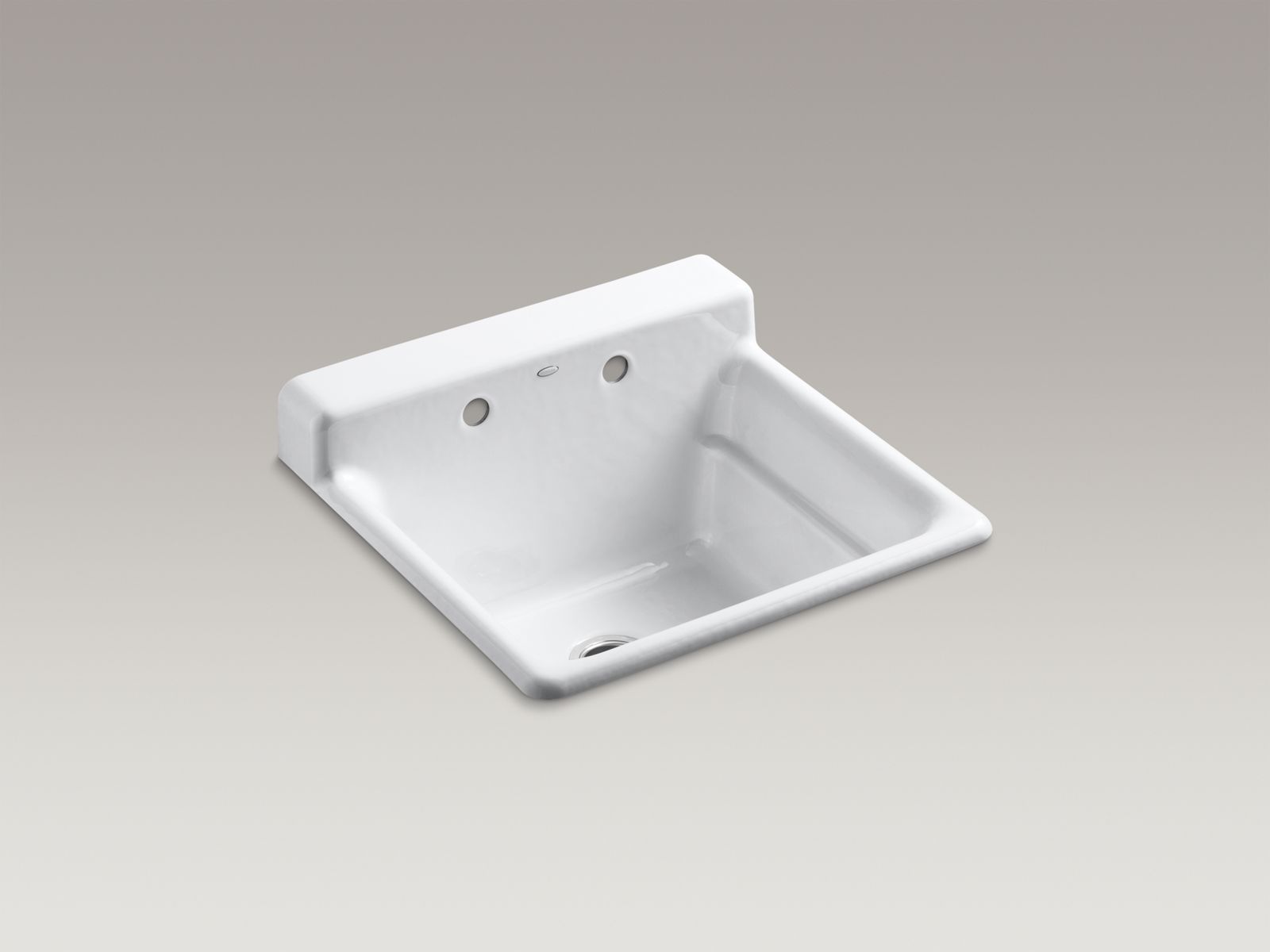 Bayview(TM) top-mount utility sink with 2 faucet holes on backwall