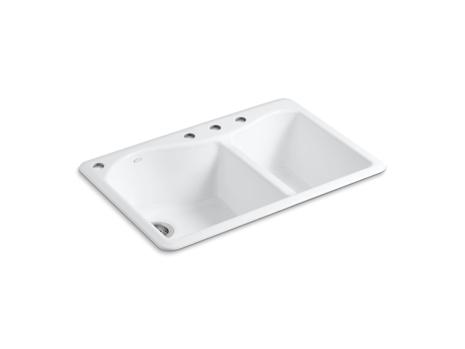 Lawnfield® 33" x 22" x 9-5/8" top-mount large/medium double-bowl kitchen sink with 4 faucet holes