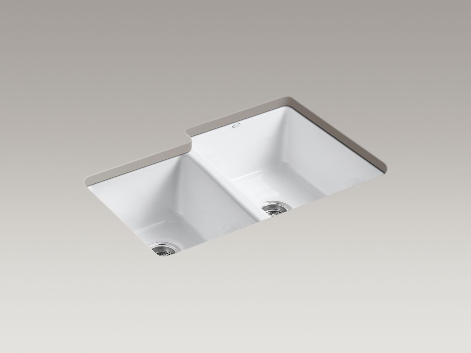 Clarity(TM) 33" x 22" x 9" under-mount large/medium double-bowl kitchen sink with 4 oversize faucet holes