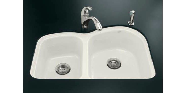 Woodfield(TM) undercounter kitchen sink with four-hole oversized faucet drilling