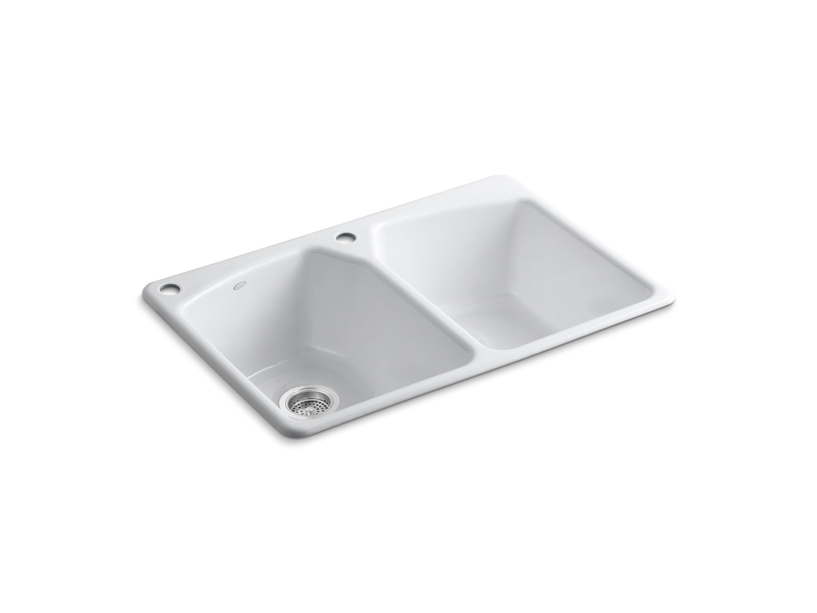 Tanager® 33" x 22" x 9-5/8" top-mount double-equal bowl kitchen sink with with two holes: 1 faucet hole and left hand accessory hole