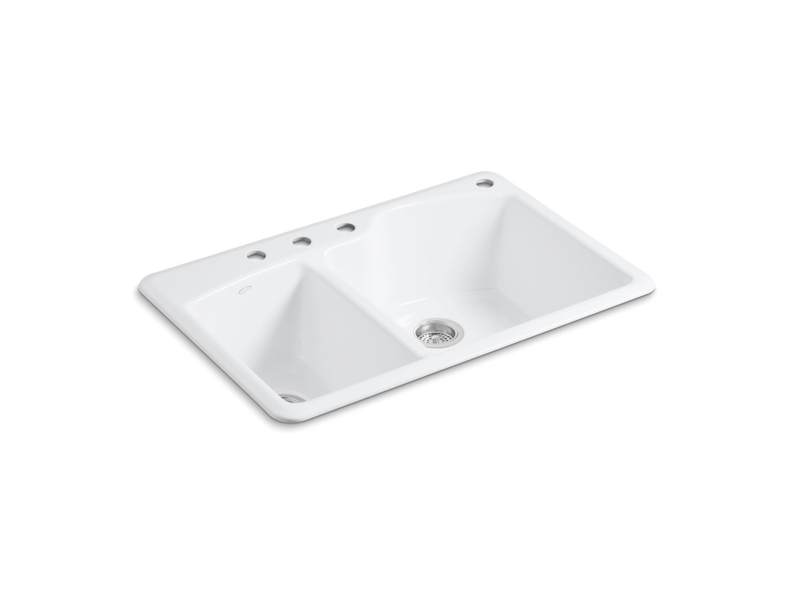 Wheatland® 33" x 22" x 9-5/8" top-mount large/medium double-bowl kitchen sink with 4 faucet holes