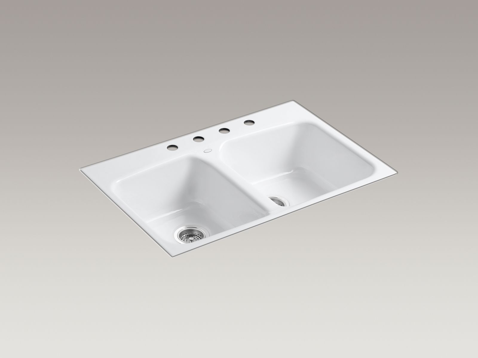 Brookfield(TM) 33" x 22" x 8-5/8" tile-in double-equal kitchen sink with 4 faucet holes