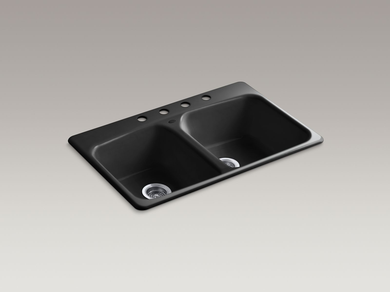 Brookfield(TM) 33" x 22" x 8-5/8" top-mount double-bowl kitchen sink with 4 faucet holes
