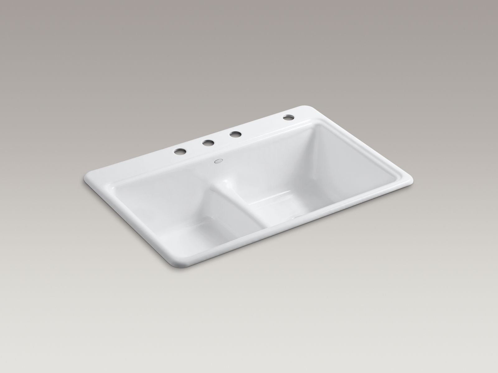 Deerfield(R) 33" x 22" x 9-5/8" top-mount Smart Divide(R) double-equal bowl kitchen sink with 4 faucet holes