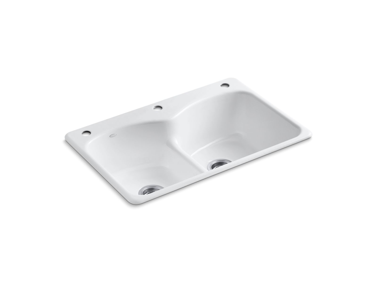 Langlade® 33" x 22" x 9-5/8" top-mount Smart Divide® double-equal kitchen sink with one faucet hole and two accessory holes