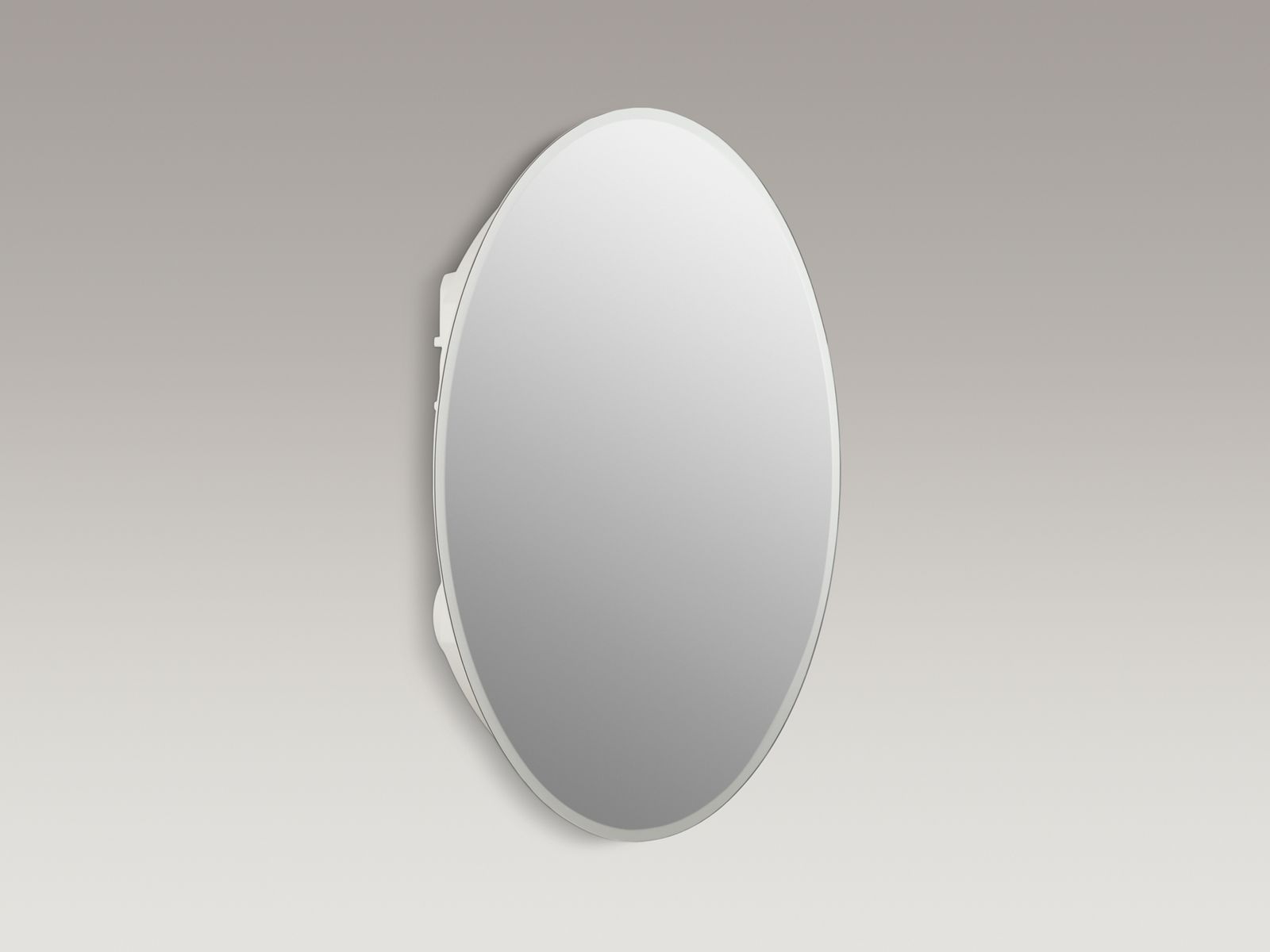 20-9/16" W x 31" H oval plastic medicine cabinet with bright mirrored interior