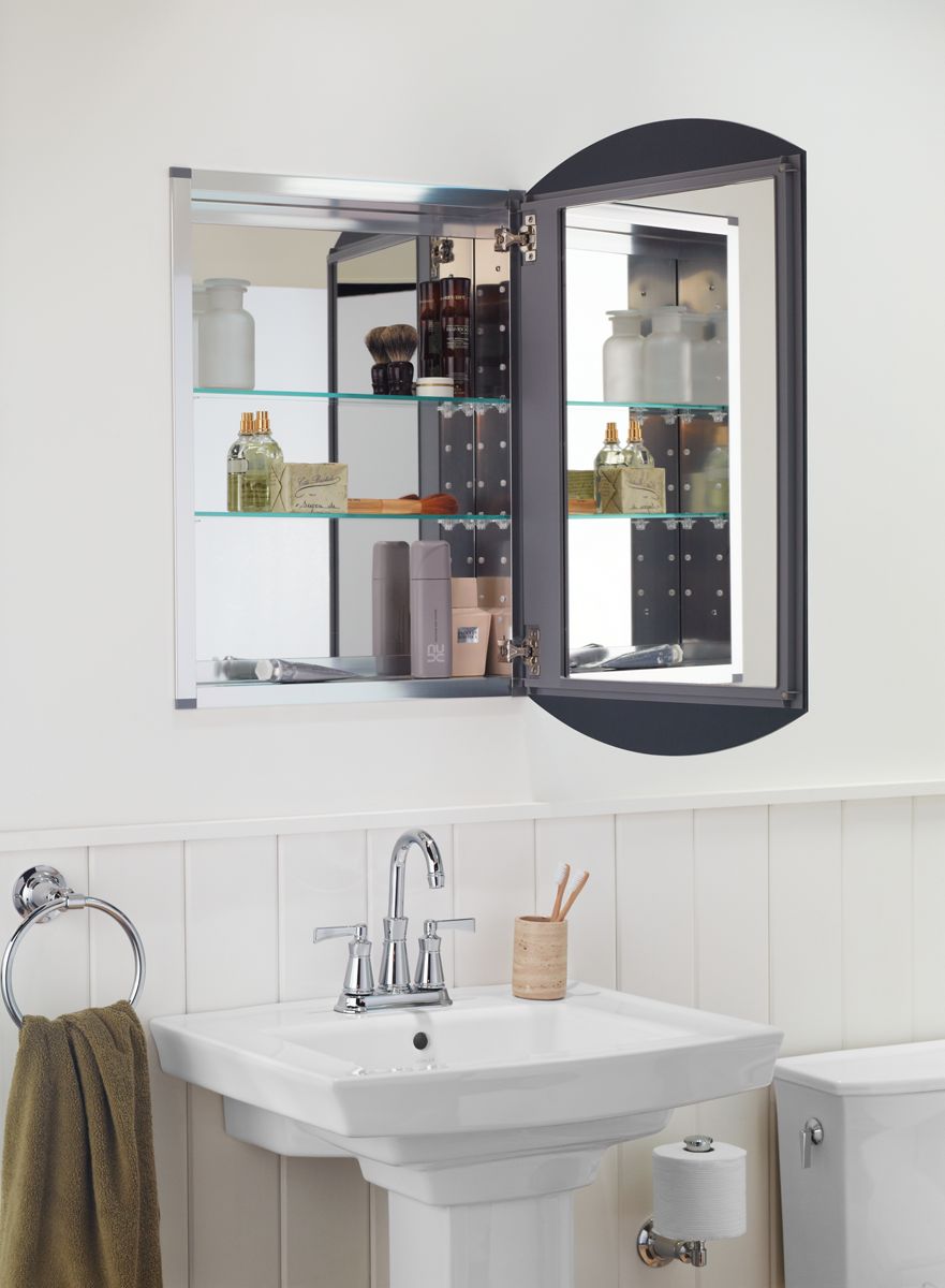 Archer® 20" W x 31" H aluminum single-door medicine cabinet, beveled edges