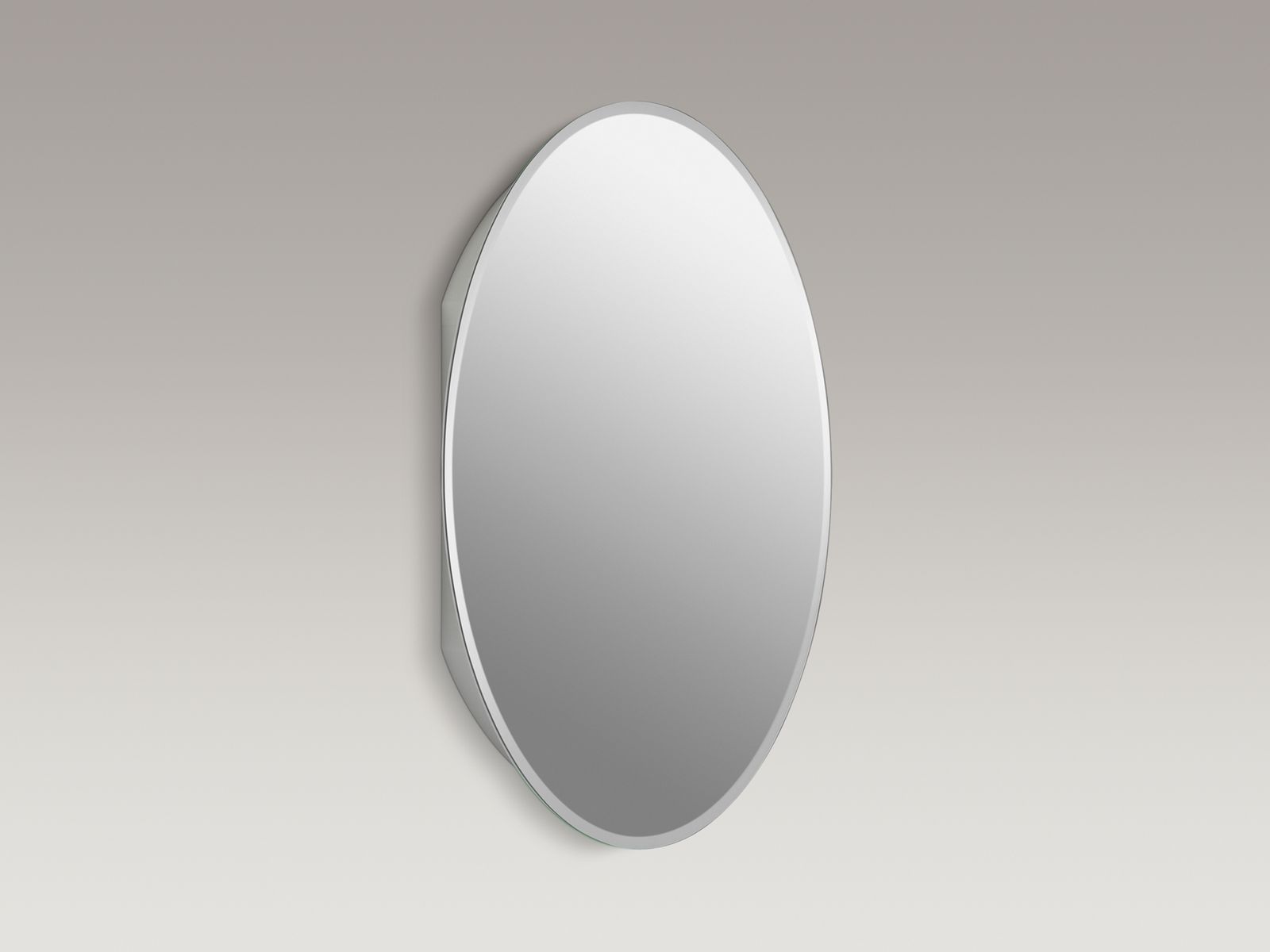 20" W x 31" H plastic single-door medicine cabinet with oval mirrored door