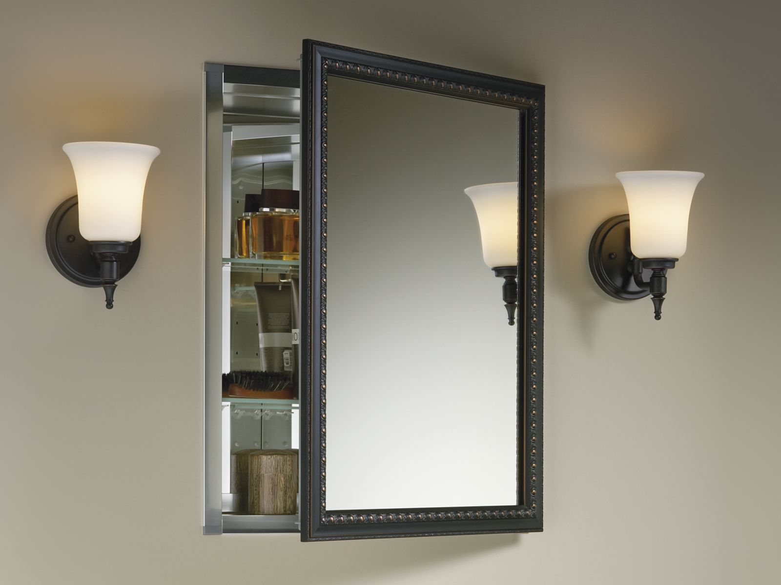 42411-20-w-x-26-h-aluminum-single-door-medicine-cabinet-with-oil-rubbed-bronze-framed-mirror-door-3.jpg 20" W x 26" H aluminum single-door medicine cabinet with oil-rubbed bronze framed mirror door