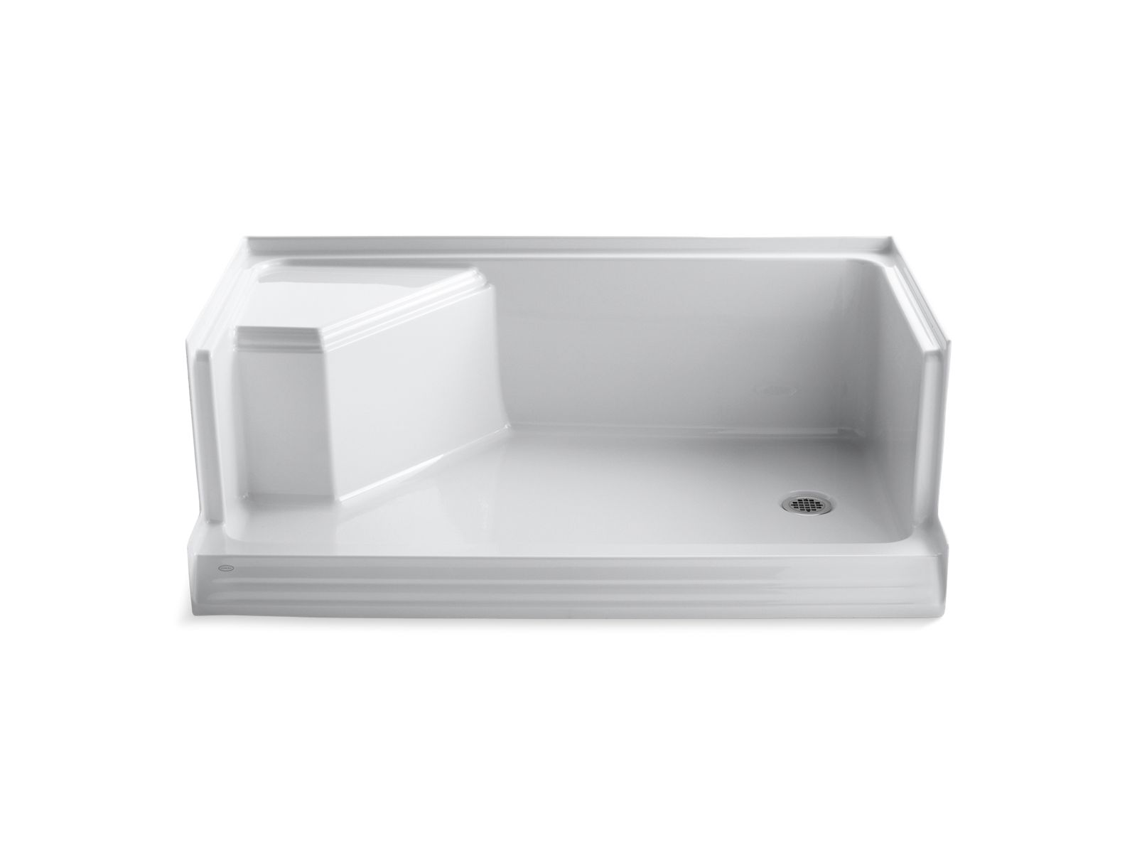 Memoirs® 60" x 36" single threshold right-hand drain shower base with integral seat at left