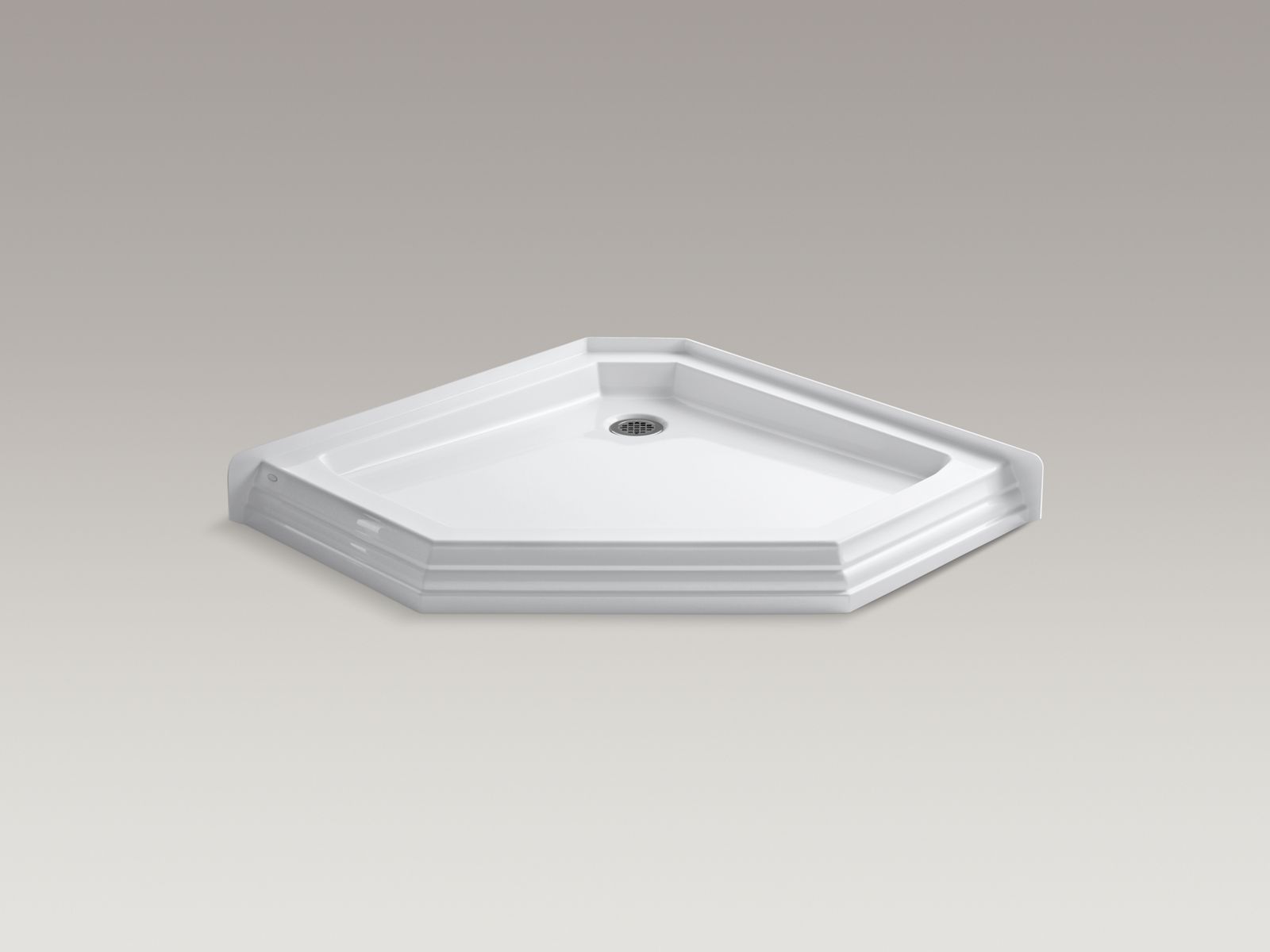 Memoirs(R) 42-1/4" x 42" neo-angle single threshold rear center drain FRP shower base