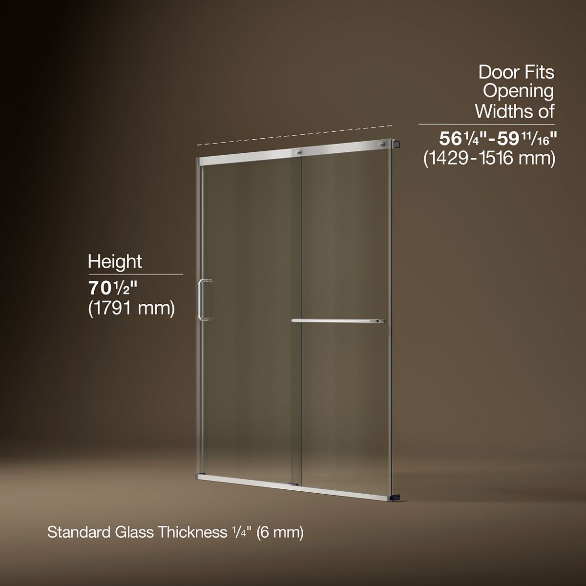43615-elate-sliding-shower-door-70-1-2-h-x-56-1-4-59-5-8-w-with-1-4-thick-crystal-clear-glass-5.jpg Elate® Sliding shower door, 70-1/2" H x 56-1/4 - 59-5/8" W, with 1/4" thick Crystal Clear glass