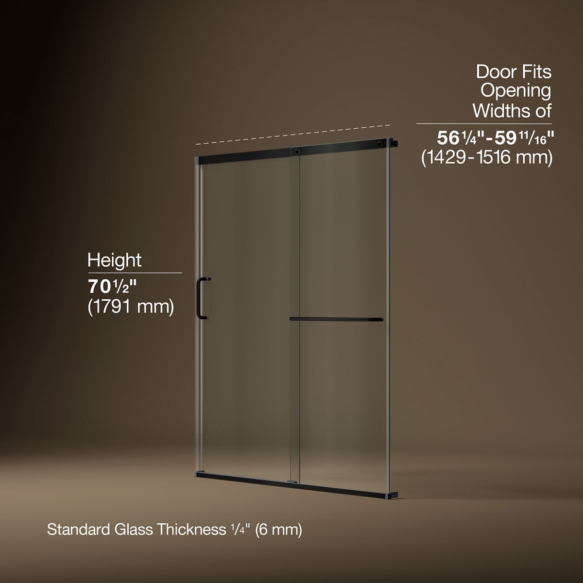 43615-elate-sliding-shower-door-70-1-2-h-x-56-1-4-59-5-8-w-with-1-4-thick-crystal-clear-glass-7.jpg Elate® Sliding shower door, 70-1/2" H x 56-1/4 - 59-5/8" W, with 1/4" thick Crystal Clear glass