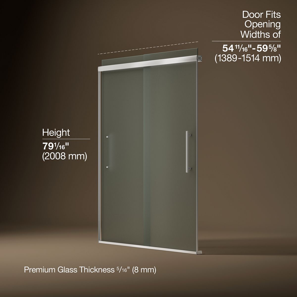 43633-pleat-frameless-sliding-shower-door-79-1-16-h-x-54-5-8-59-5-8-w-with-5-16-thick-frosted-glass-11.jpg Pleat® Frameless sliding shower door, 79-1/16" H x 54-5/8 - 59-5/8" W, with 5/16" thick Frosted glass