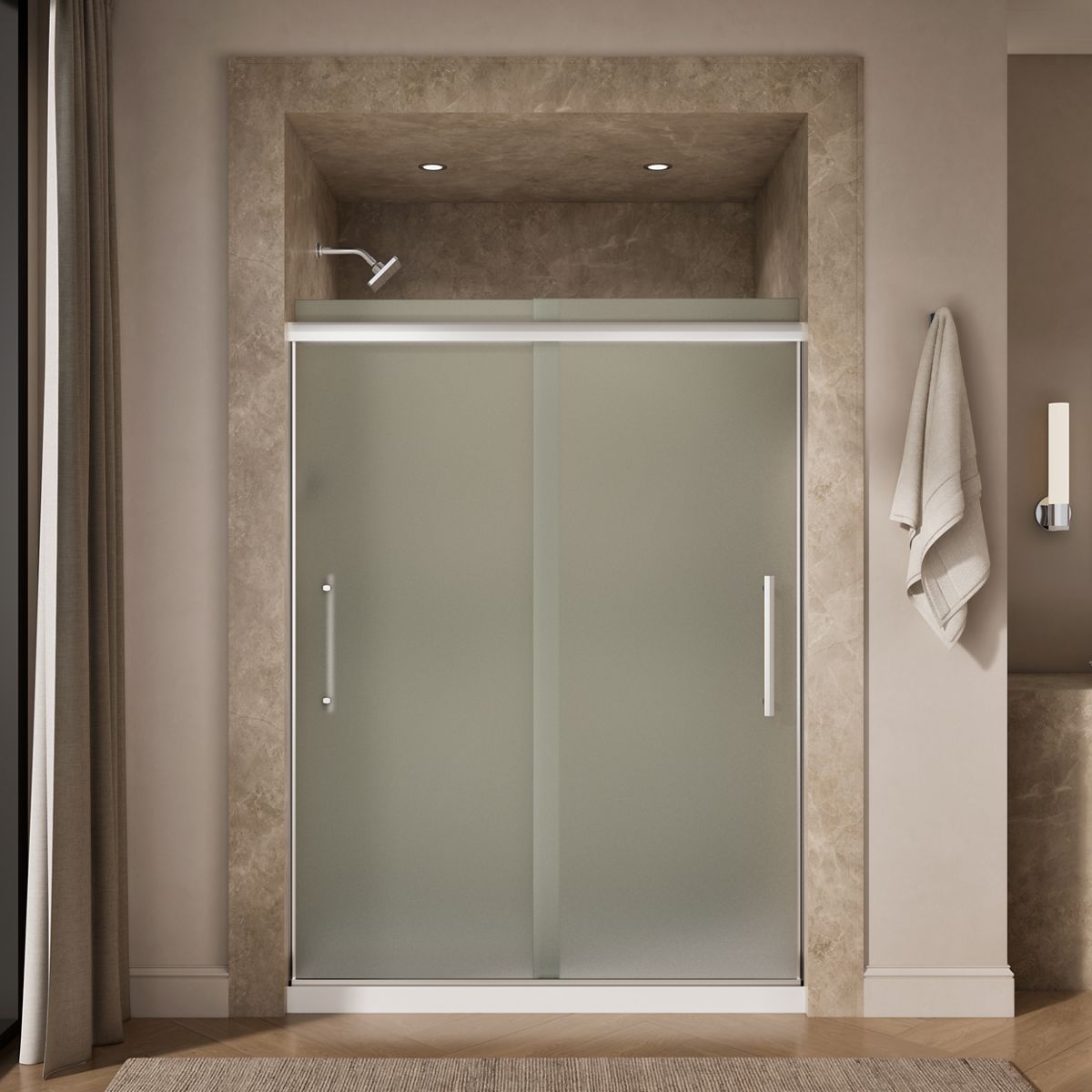 43633-pleat-frameless-sliding-shower-door-79-1-16-h-x-54-5-8-59-5-8-w-with-5-16-thick-frosted-glass-5.jpg Pleat® Frameless sliding shower door, 79-1/16" H x 54-5/8 - 59-5/8" W, with 5/16" thick Frosted glass