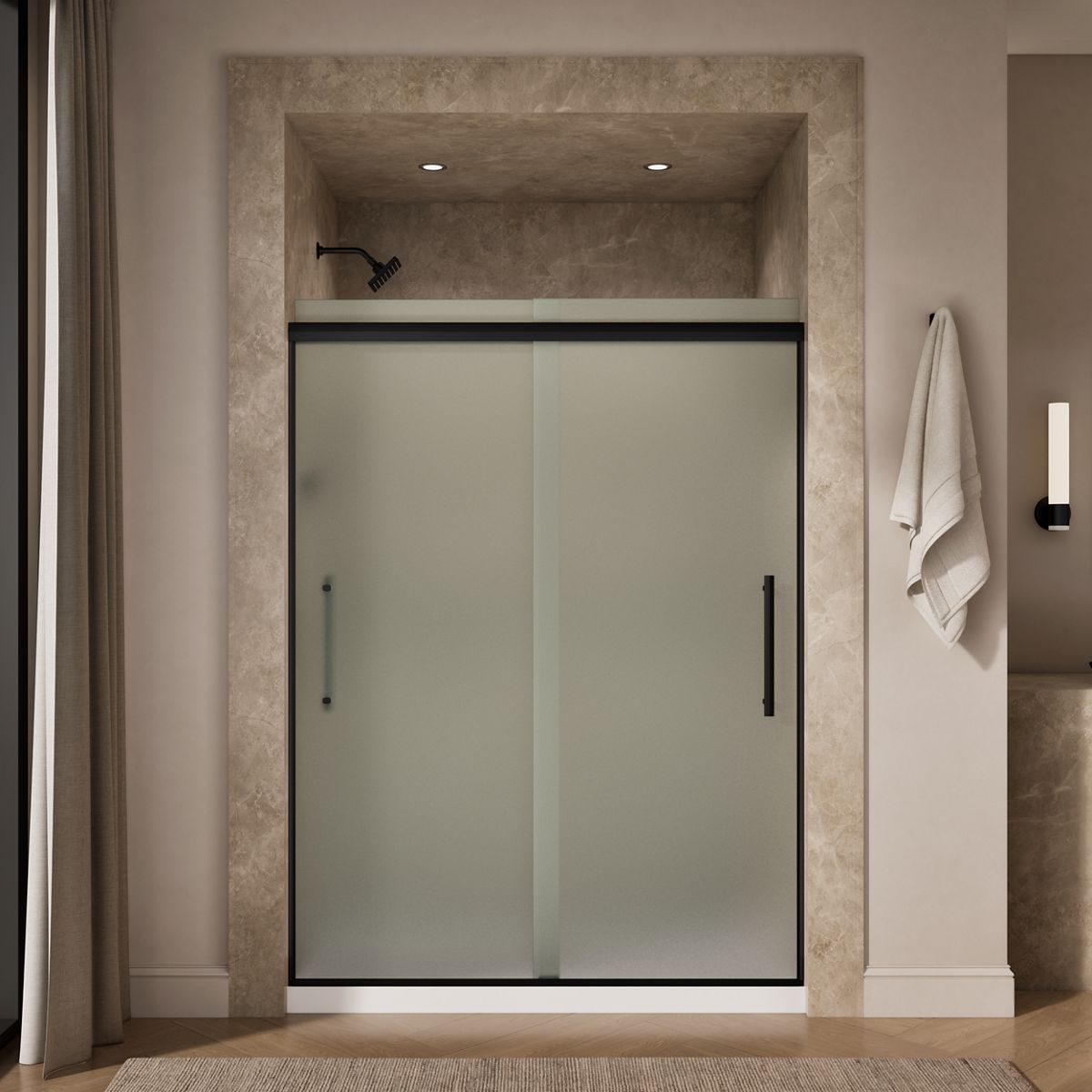 43633-pleat-frameless-sliding-shower-door-79-1-16-h-x-54-5-8-59-5-8-w-with-5-16-thick-frosted-glass-6.jpg Pleat® Frameless sliding shower door, 79-1/16" H x 54-5/8 - 59-5/8" W, with 5/16" thick Frosted glass
