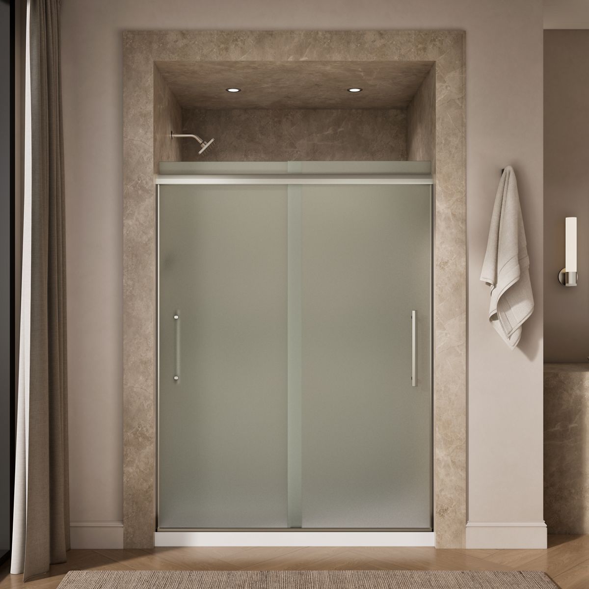43633-pleat-frameless-sliding-shower-door-79-1-16-h-x-54-5-8-59-5-8-w-with-5-16-thick-frosted-glass-7.jpg Pleat® Frameless sliding shower door, 79-1/16" H x 54-5/8 - 59-5/8" W, with 5/16" thick Frosted glass