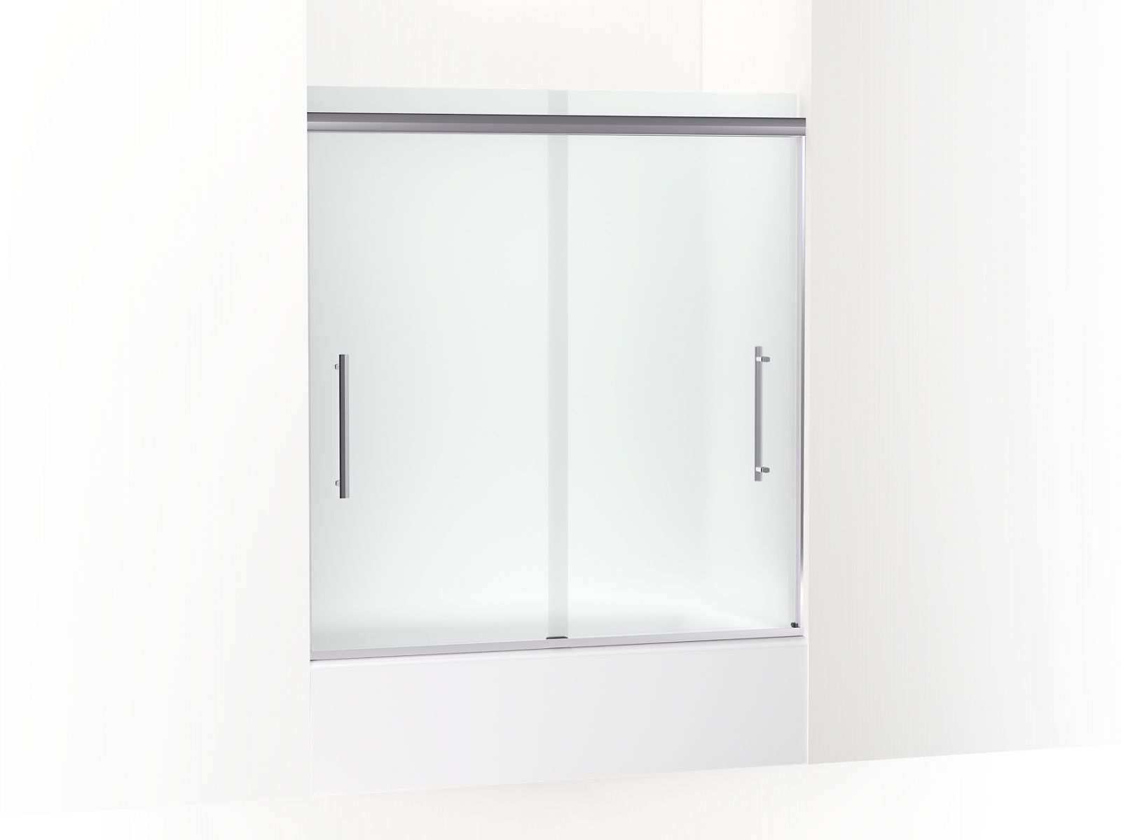 Pleat® Frameless sliding bath door, 63-9/16" H x 54-5/8 - 59-5/8" W, with 5/16" thick Frosted glass