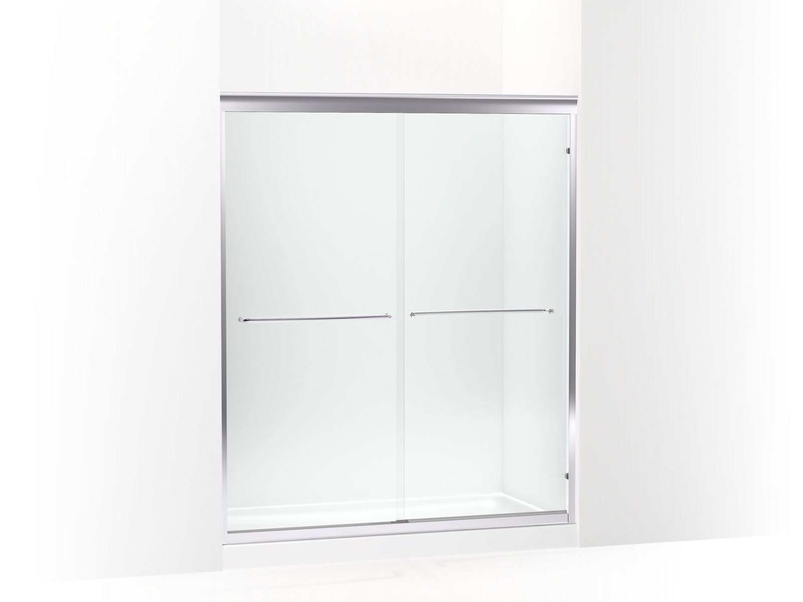 Fluence® 54-5/8 - 59-5/8" W x 70-9/32" H sliding shower door with 1/4" thick Falling Lines glass